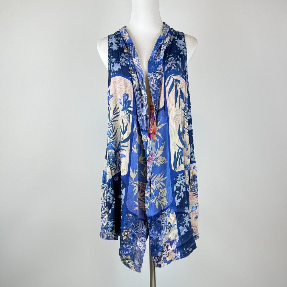 NWOT Johnny Was Anya Vest Floral Blue Open Front Hobo Chic Kimono Size S - Picture 2 of 14